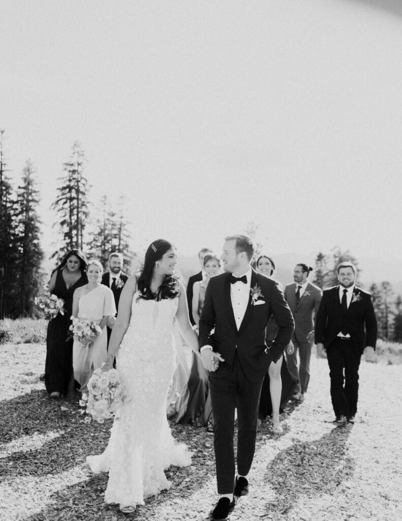 Black and White photo of Bride and Groom Lake Tahoe Wedding